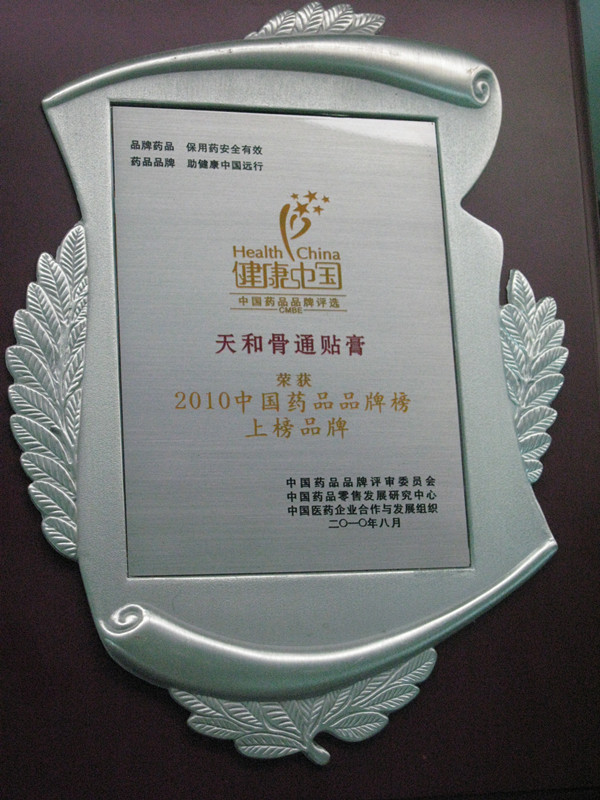 骨痛贴膏2010年中国药品品牌榜上榜